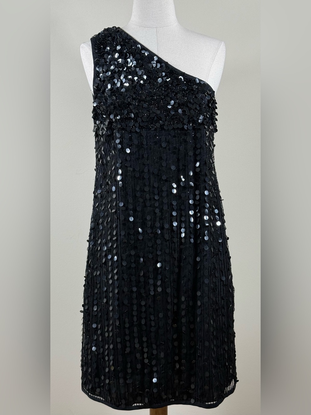 Emporio Armani Black Sequin One Shoulder Mini Dress NWOT 4/6